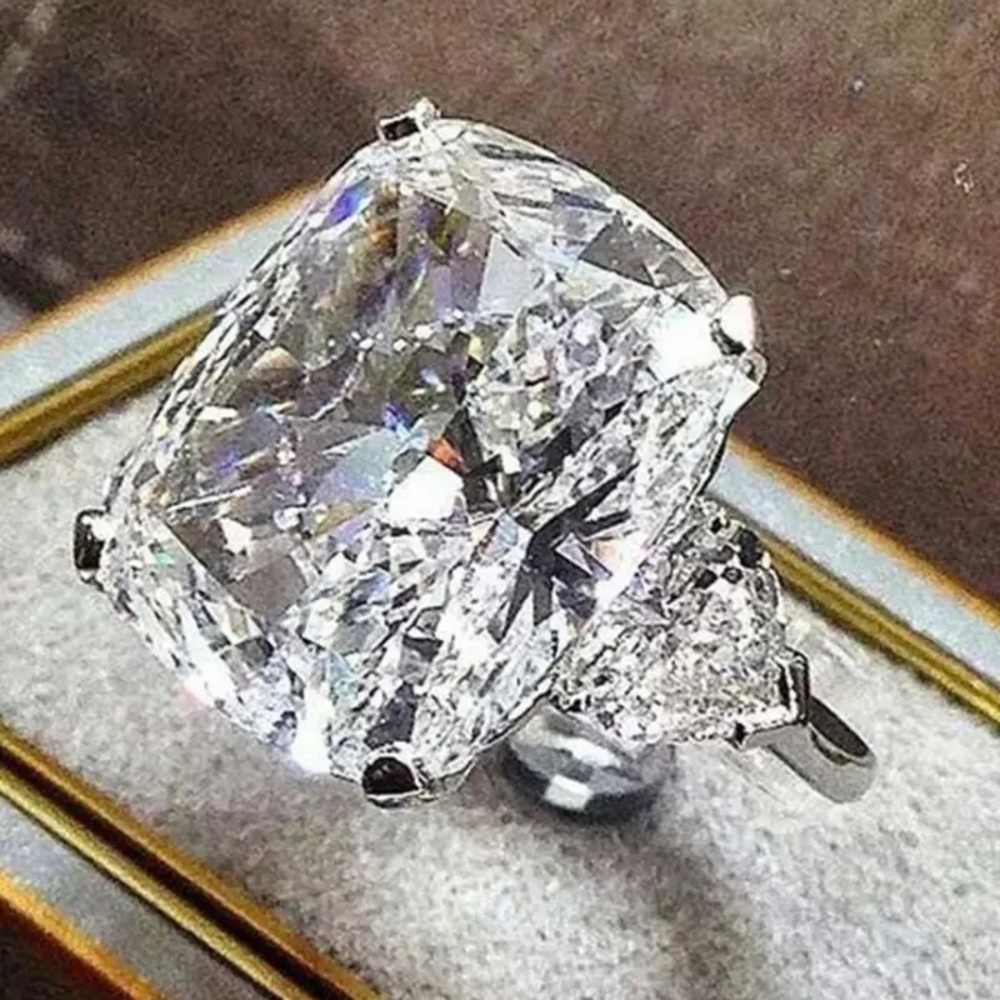 🛳 3Ct 11.7mm x 10mm Cushion Cut Austrian Crystal Solitaire Rings - Picture 2 of 12